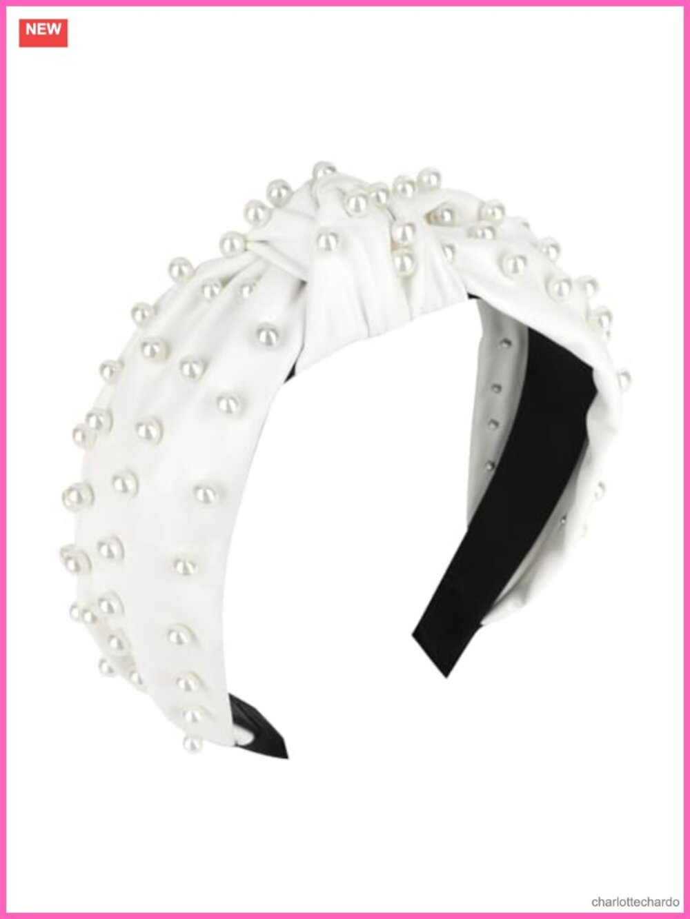 Pearl Embellished Knotted Faux Leather Headband Non-Slip Hair Accessory